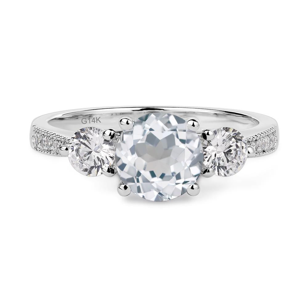 White Topaz Ring 3 Stone Engagement Ring - LUO Jewelry #metal_14k white gold