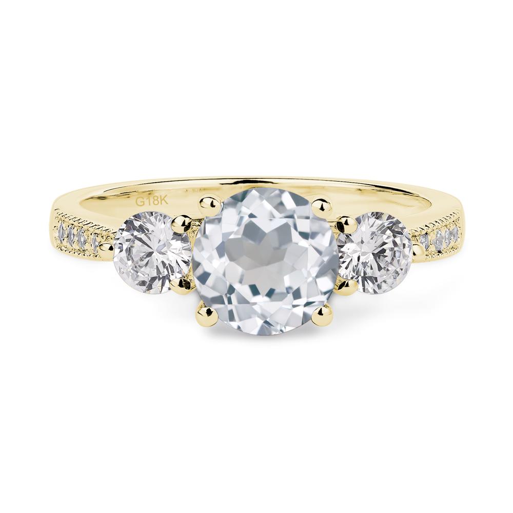 White Topaz Ring 3 Stone Engagement Ring - LUO Jewelry #metal_18k yellow gold