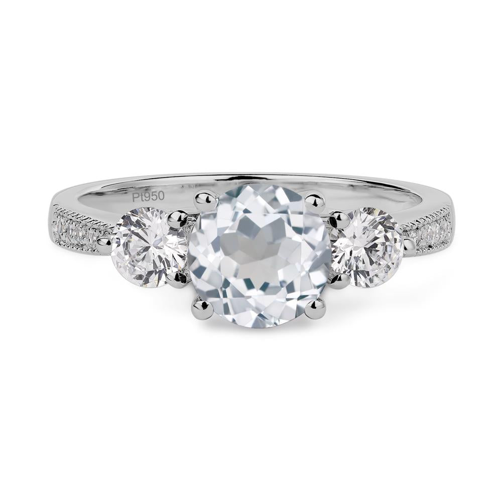 White Topaz Ring 3 Stone Engagement Ring - LUO Jewelry #metal_platinum