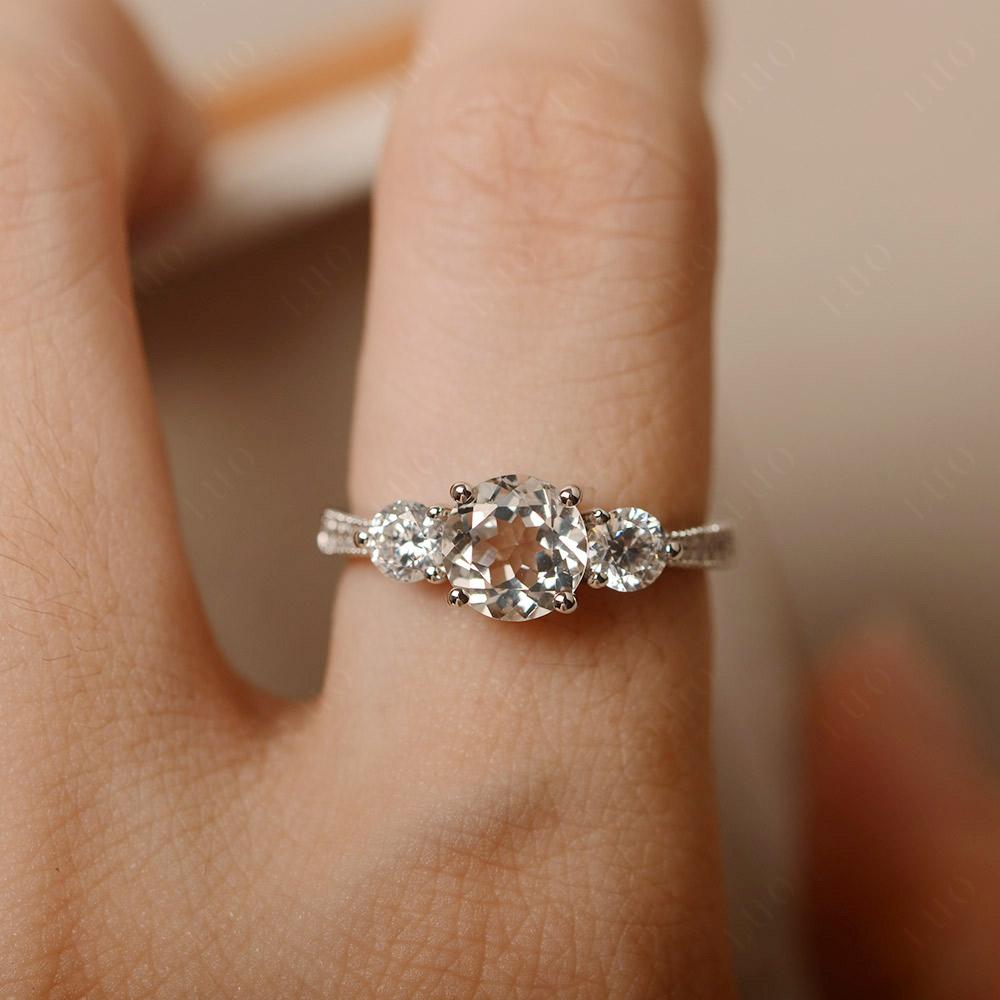 White Topaz Ring 3 Stone Engagement Ring - LUO Jewelry