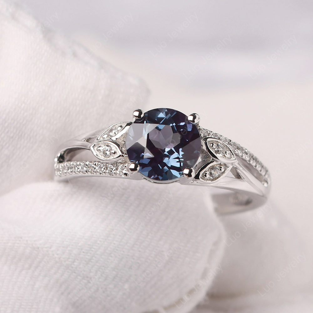 Round Cut Alexandrite Engagement Ring White Gold - LUO Jewelry