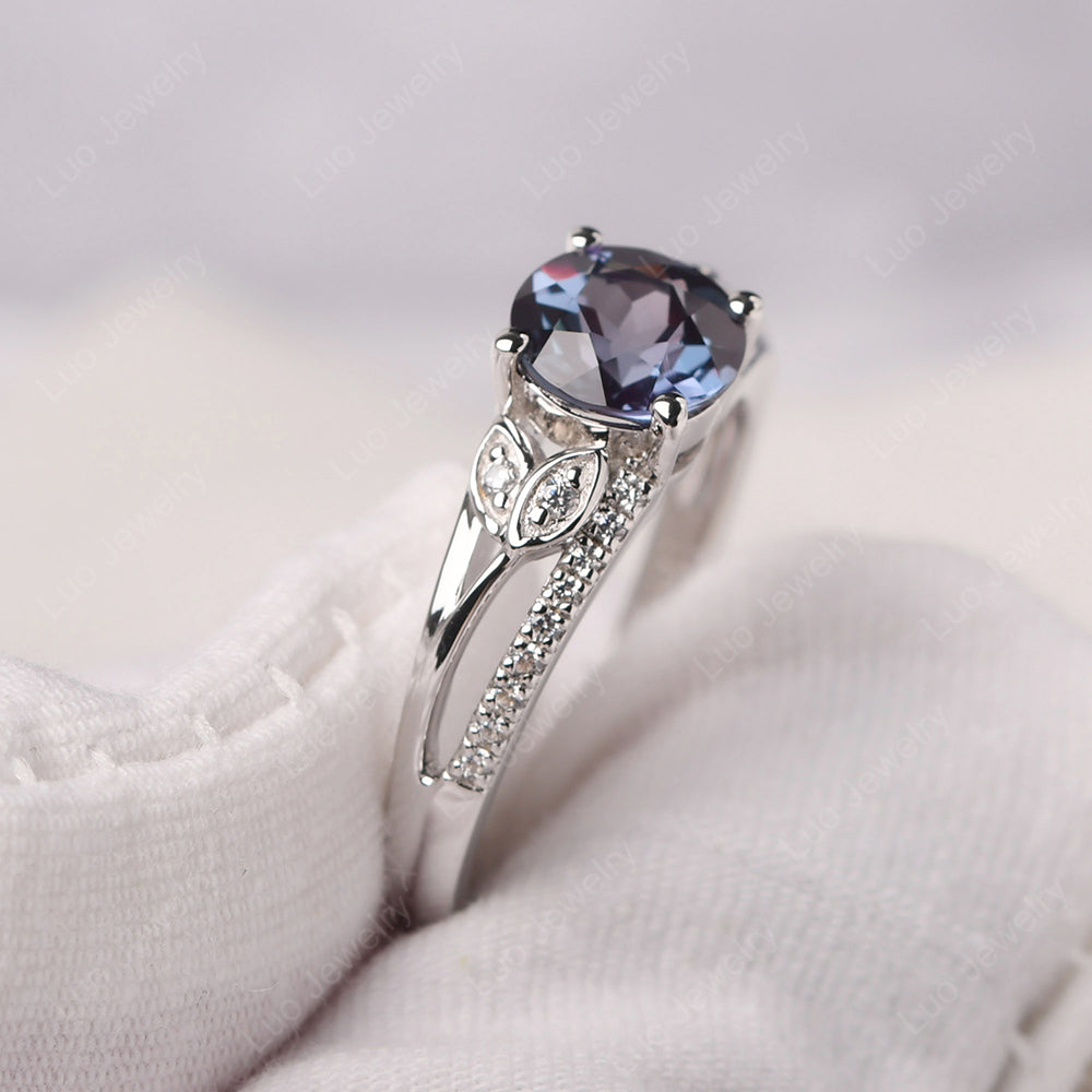 Round Cut Alexandrite Engagement Ring White Gold - LUO Jewelry