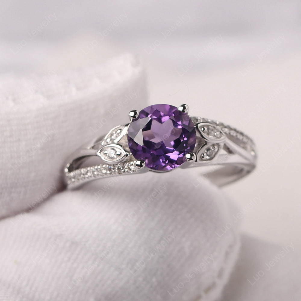 Round Cut Amethyst Engagement Ring White Gold - LUO Jewelry