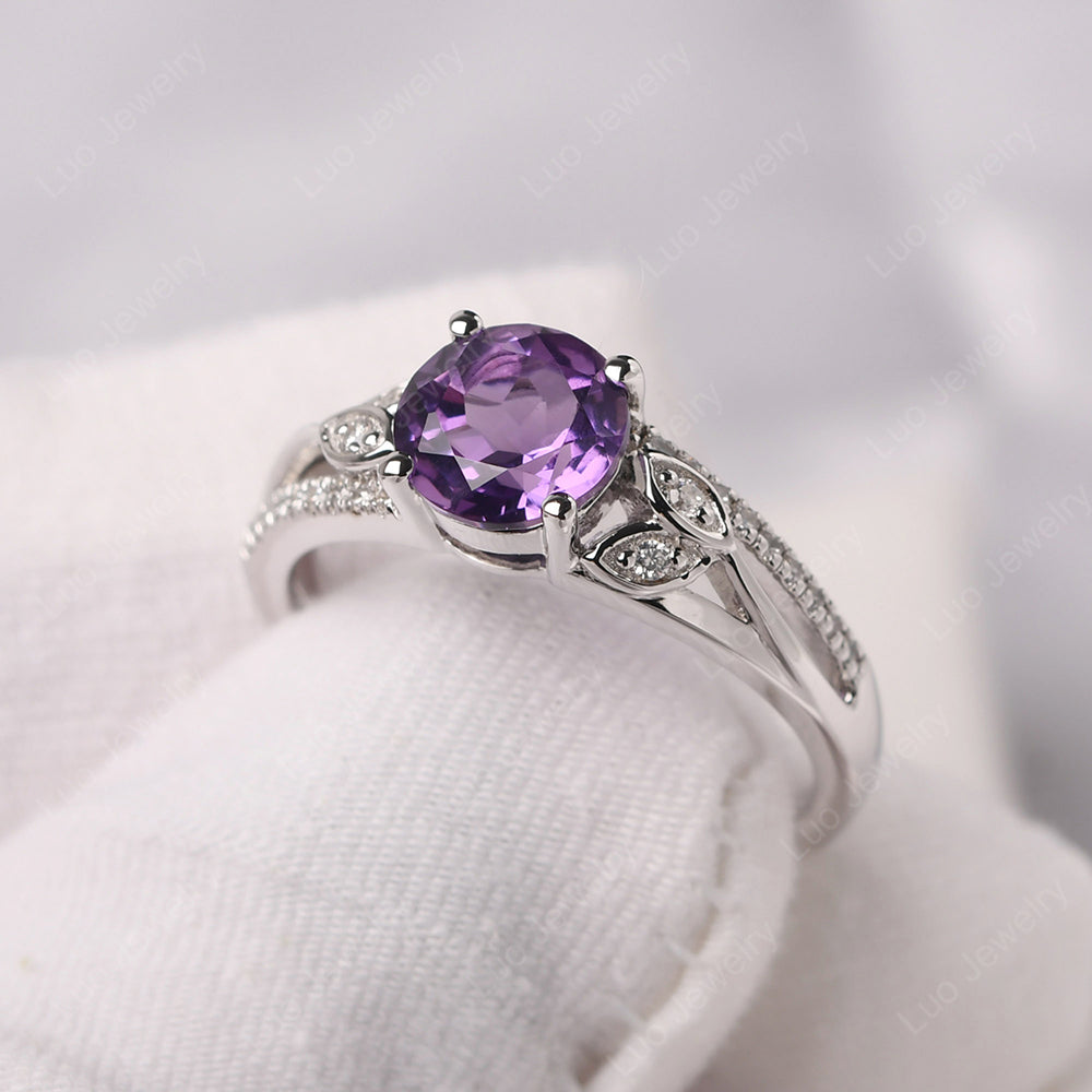 Round Cut Amethyst Engagement Ring White Gold - LUO Jewelry
