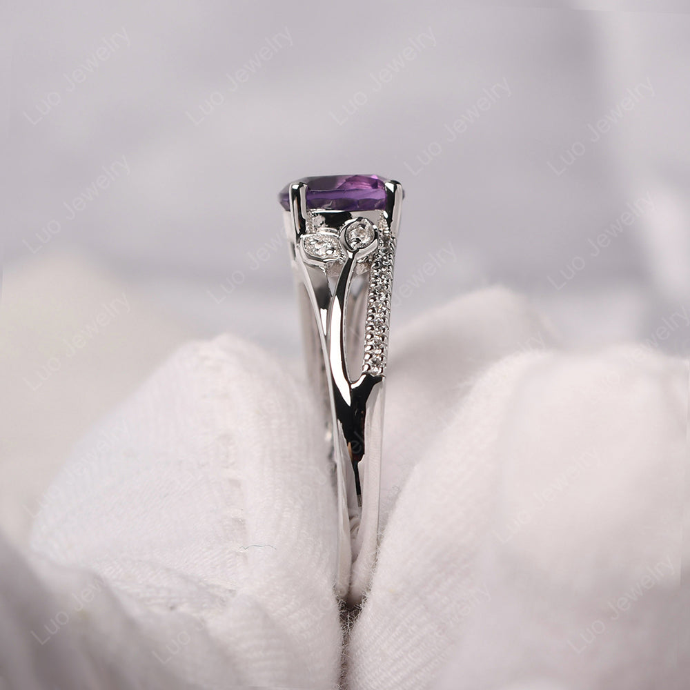 Round Cut Amethyst Engagement Ring White Gold - LUO Jewelry