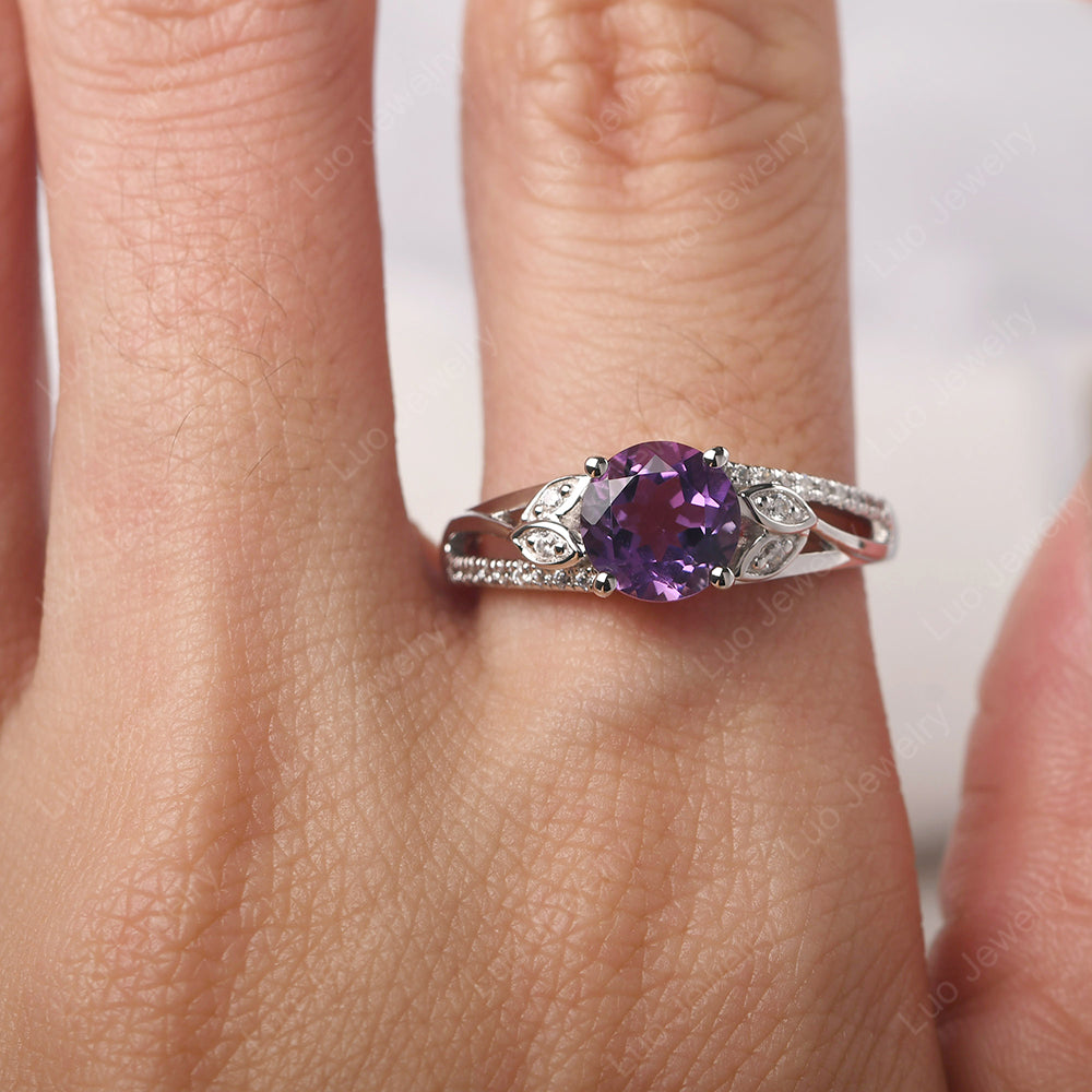 Round Cut Amethyst Engagement Ring White Gold - LUO Jewelry