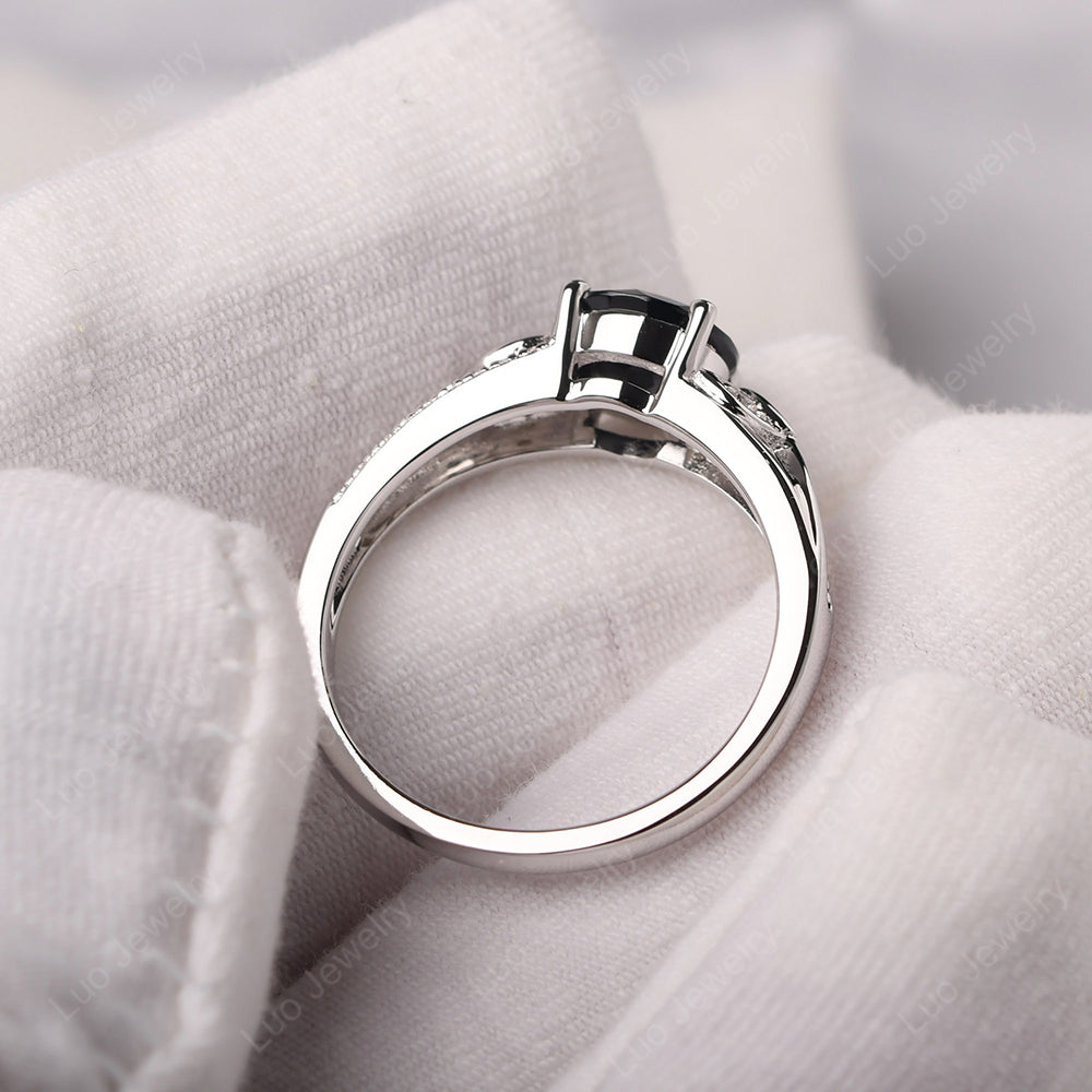 Round Cut Black Spinel Engagement Ring White Gold - LUO Jewelry
