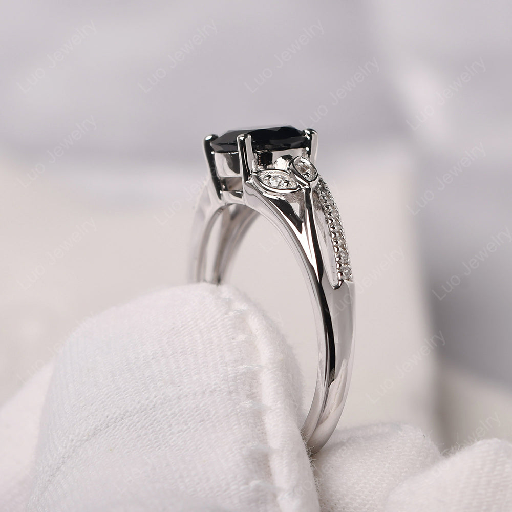 Round Cut Black Spinel Engagement Ring White Gold - LUO Jewelry
