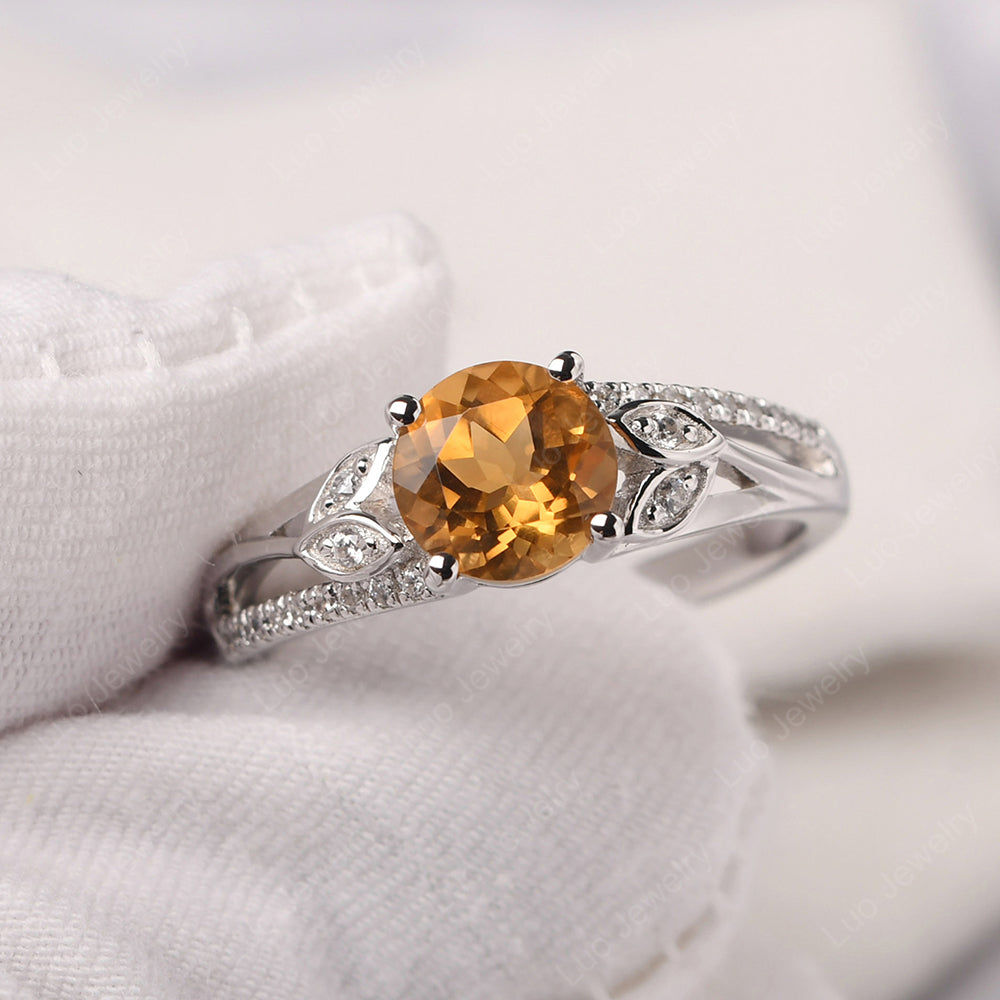 Round Cut Citrine Engagement Ring White Gold - LUO Jewelry