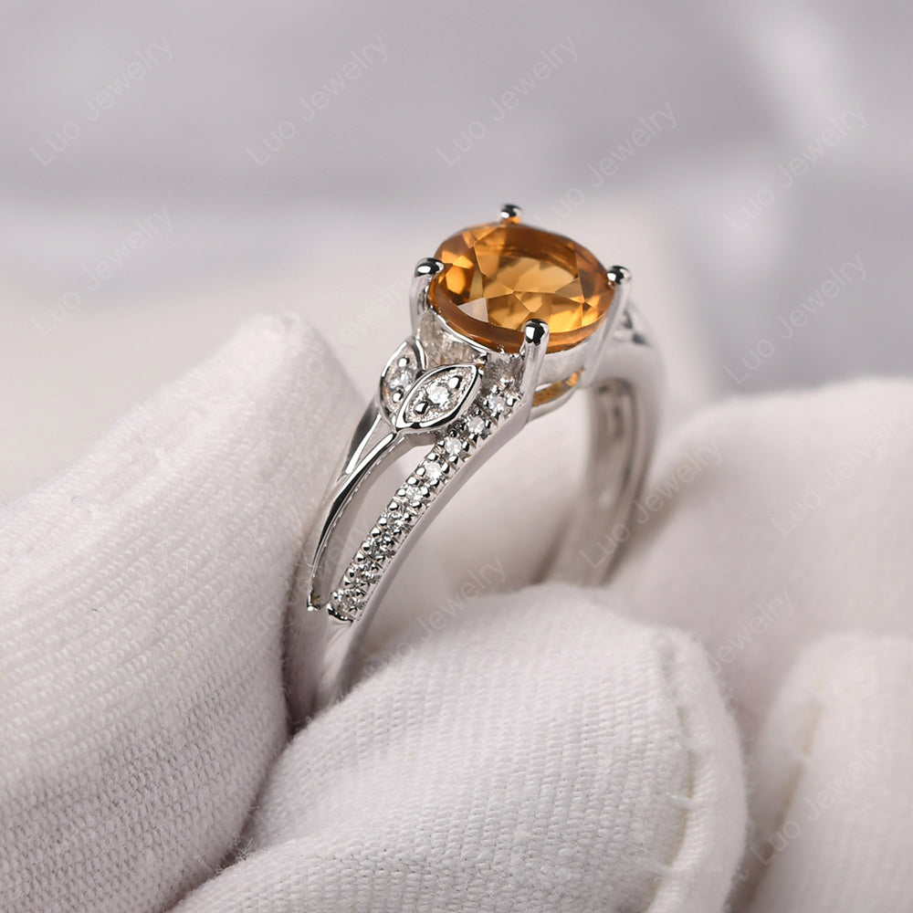 Round Cut Citrine Engagement Ring White Gold - LUO Jewelry