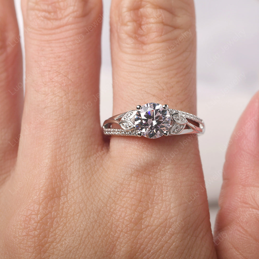 Round Cut Cubic Zirconia Engagement Ring White Gold - LUO Jewelry