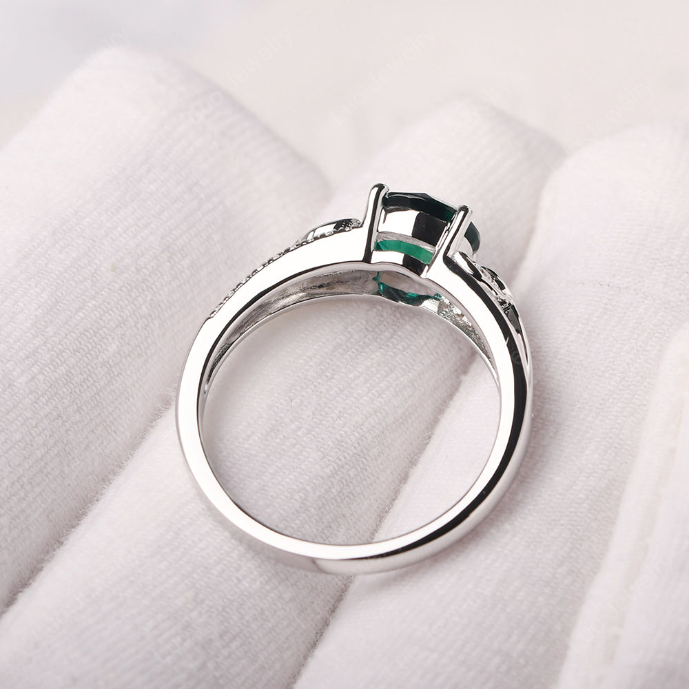 Round Cut Emerald Engagement Ring White Gold - LUO Jewelry