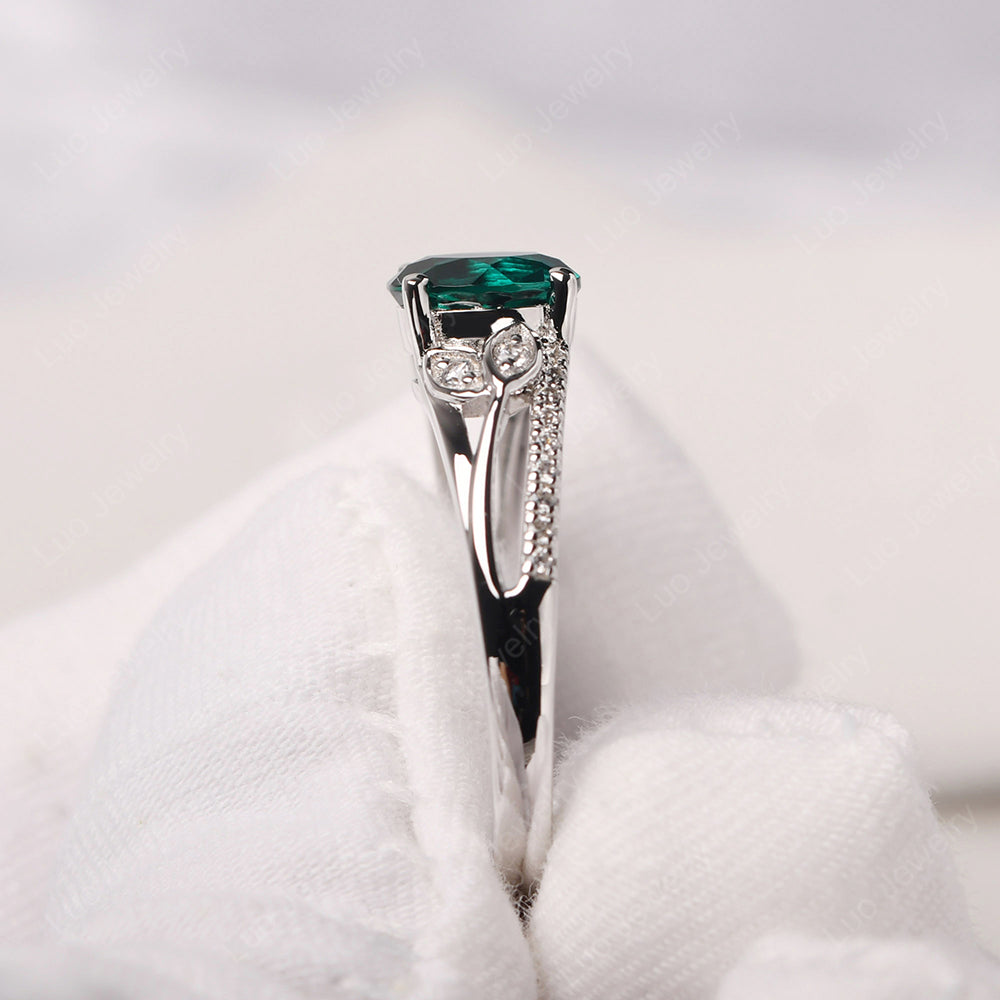 Round Cut Emerald Engagement Ring White Gold - LUO Jewelry