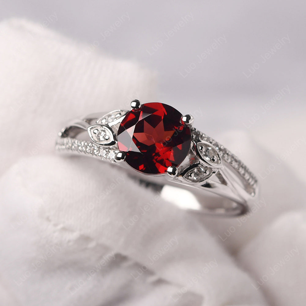 Round Cut Garnet Engagement Ring White Gold - LUO Jewelry