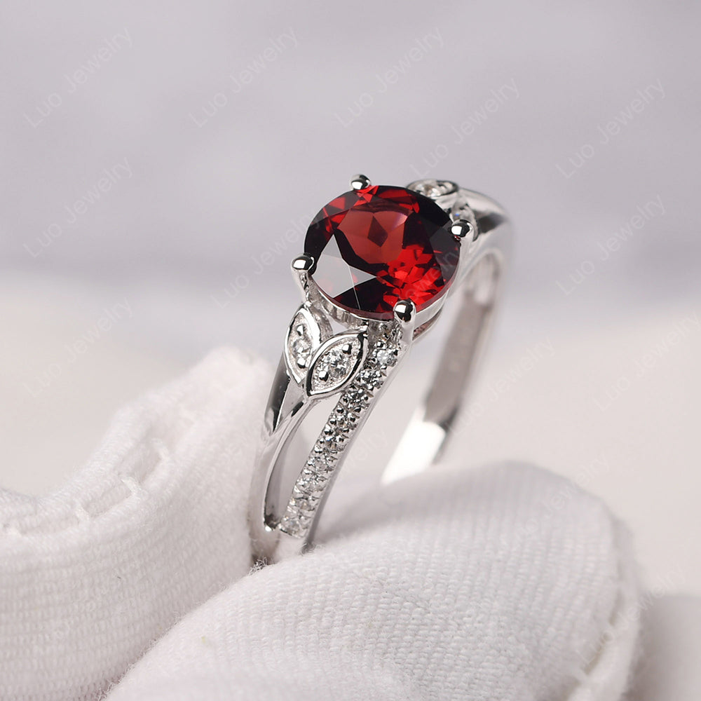 Round Cut Garnet Engagement Ring White Gold - LUO Jewelry