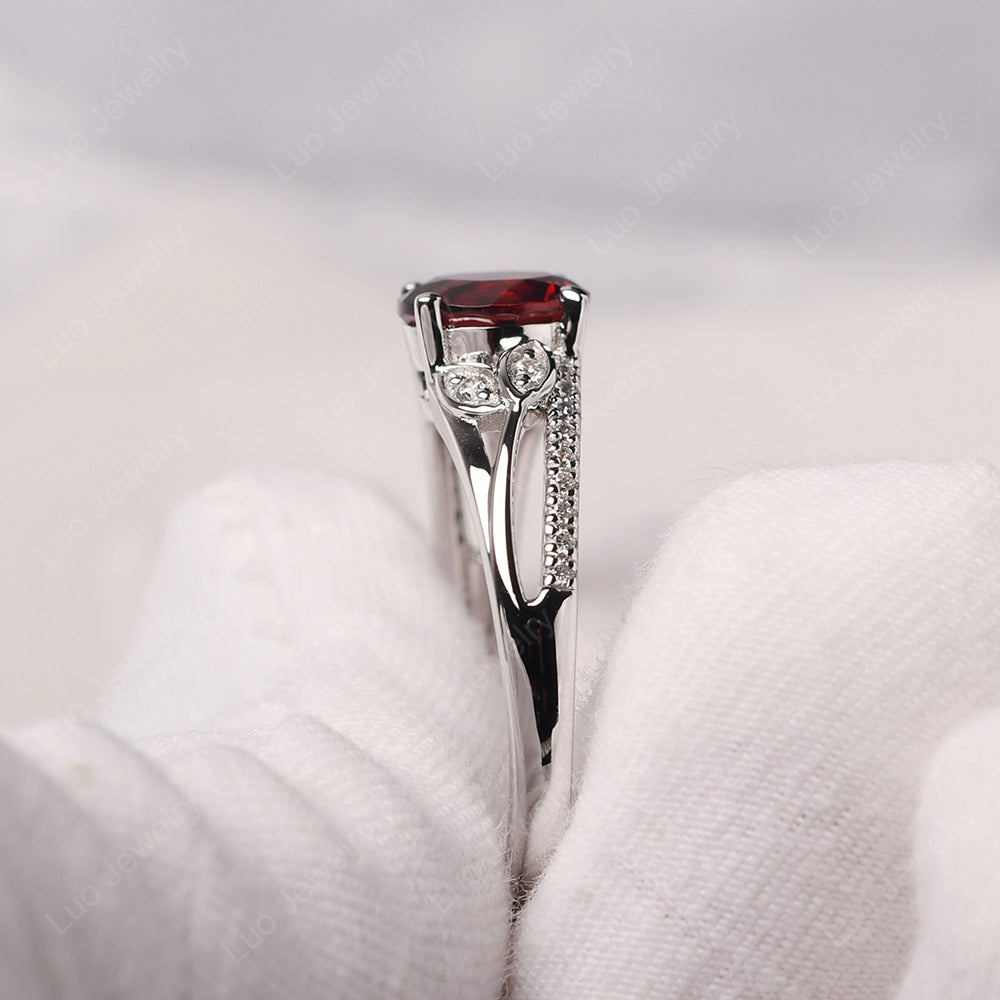 Round Cut Garnet Engagement Ring White Gold - LUO Jewelry