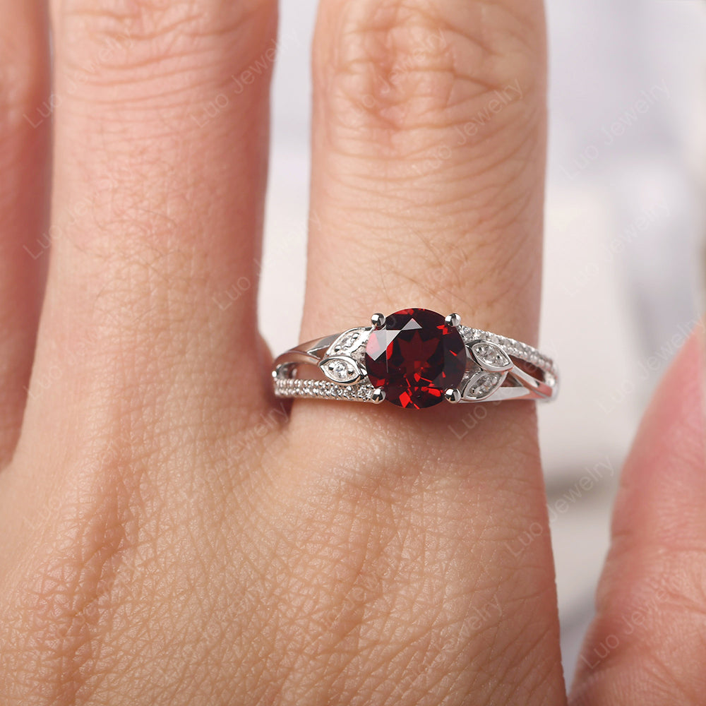 Round Cut Garnet Engagement Ring White Gold - LUO Jewelry