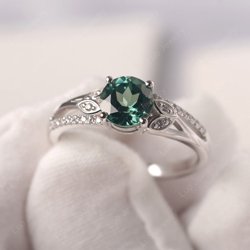 Round Cut Green Sapphire Engagement Ring White Gold - LUO Jewelry