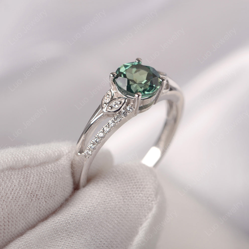 Round Cut Green Sapphire Engagement Ring White Gold - LUO Jewelry