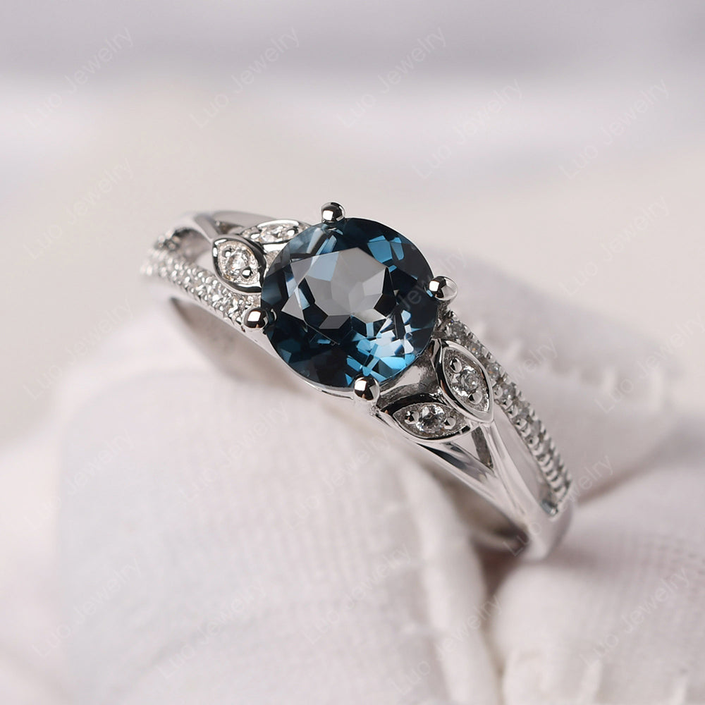 Round Cut London Blue Topaz Engagement Ring White Gold - LUO Jewelry