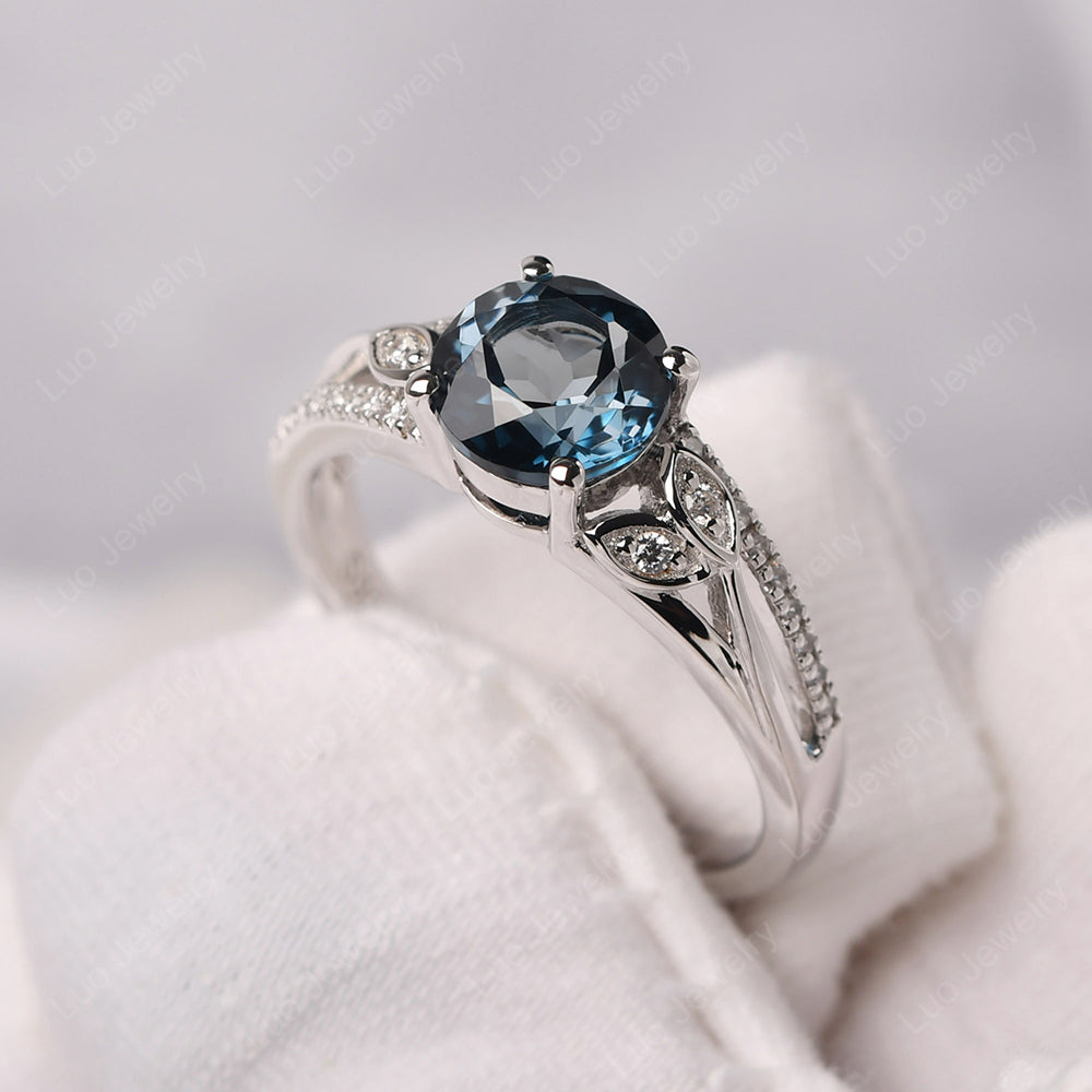 Round Cut London Blue Topaz Engagement Ring White Gold - LUO Jewelry