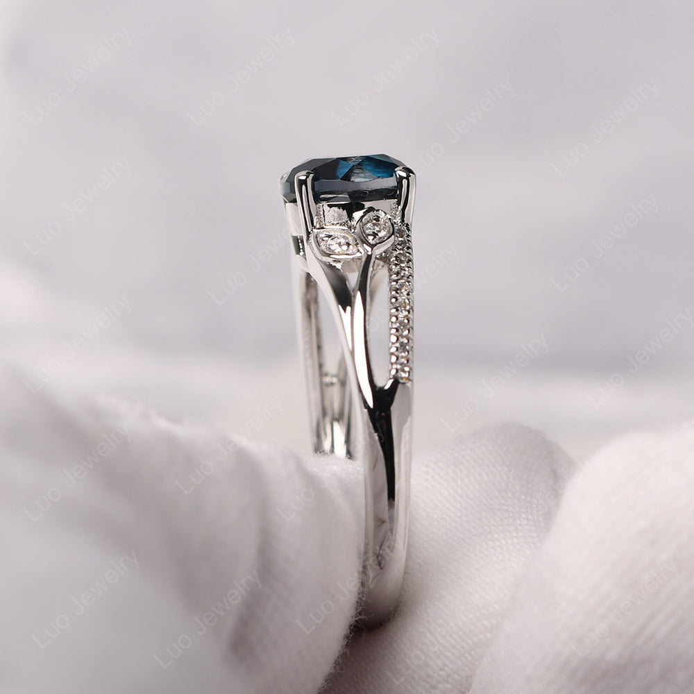 Round Cut London Blue Topaz Engagement Ring White Gold - LUO Jewelry
