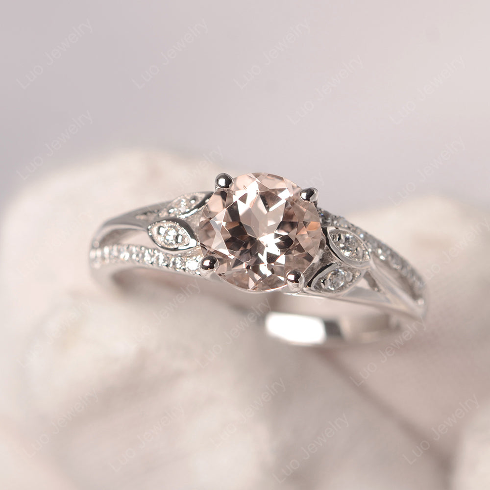 Round Cut Morganite Engagement Ring White Gold - LUO Jewelry