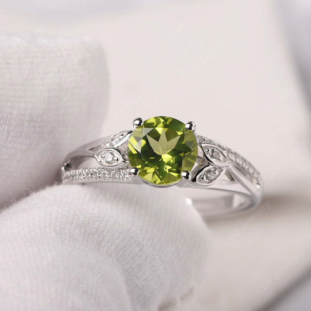 Round Cut Peridot Engagement Ring White Gold - LUO Jewelry