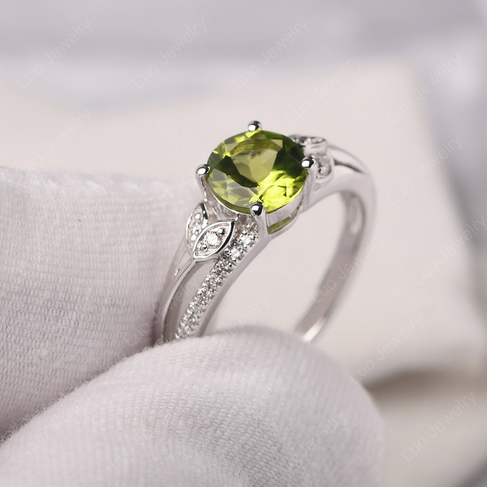 Round Cut Peridot Engagement Ring White Gold - LUO Jewelry