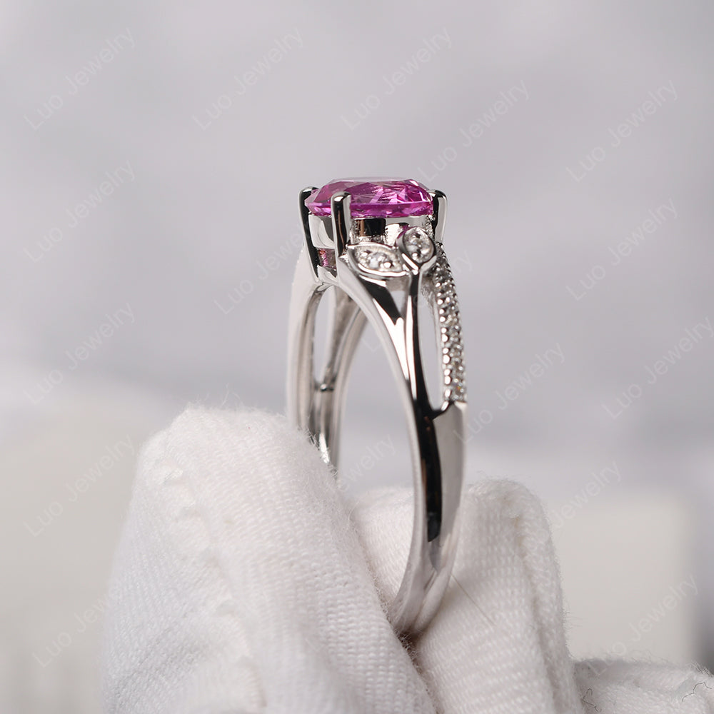 Round Cut Pink Sapphire Engagement Ring White Gold - LUO Jewelry