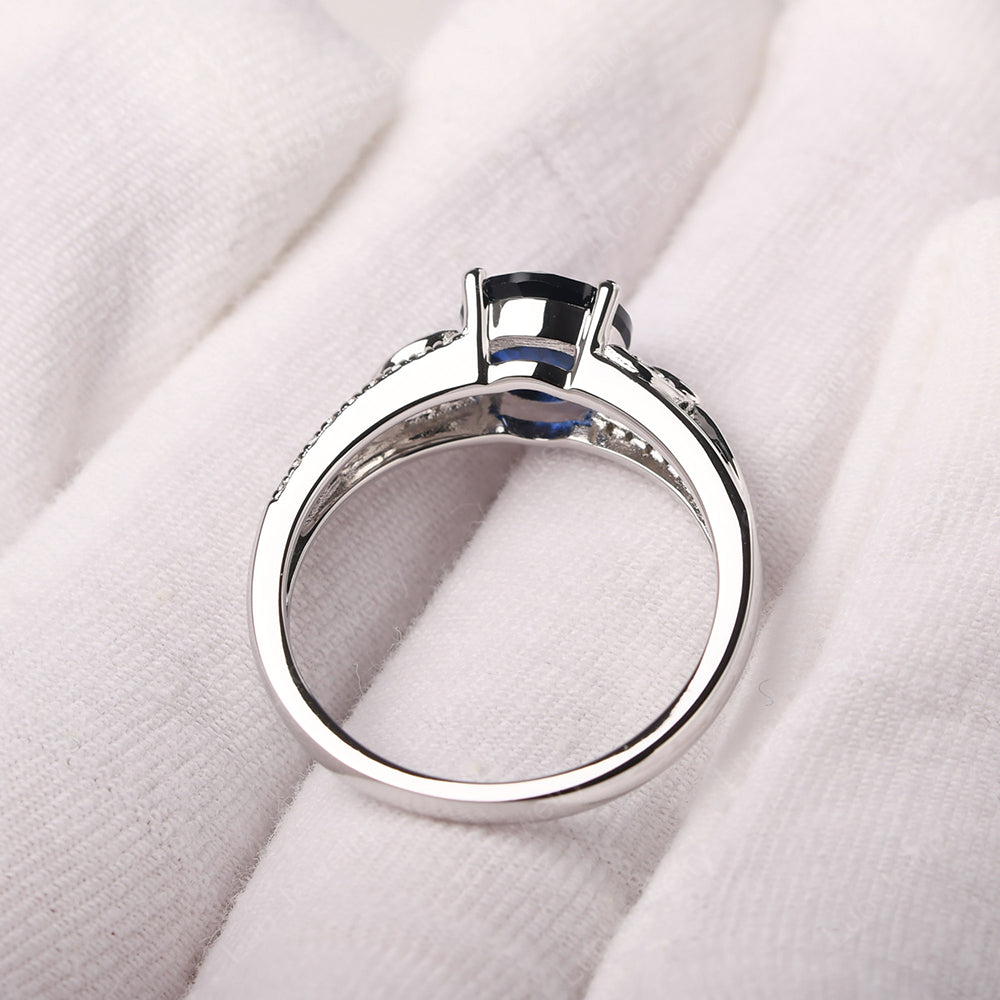 Round Cut Lab Sapphire Engagement Ring White Gold - LUO Jewelry