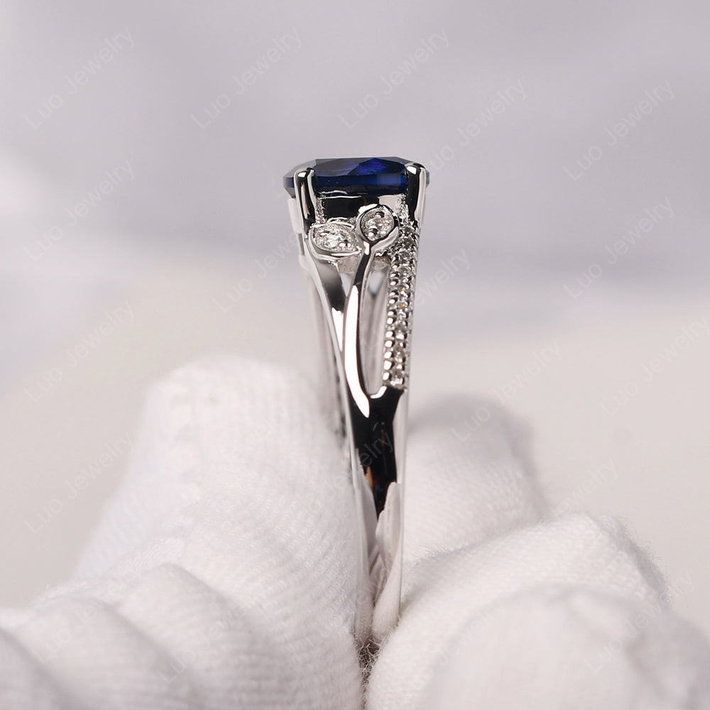 Round Cut Lab Sapphire Engagement Ring White Gold - LUO Jewelry