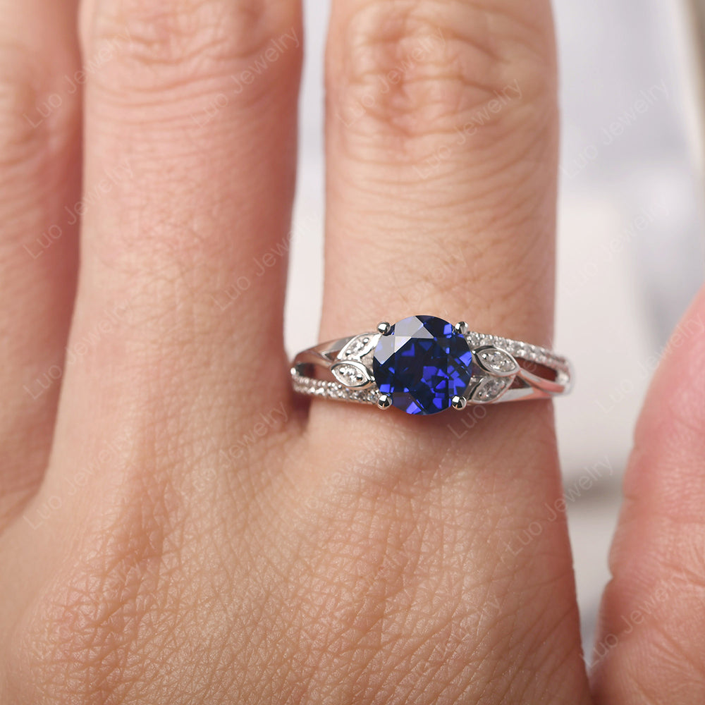 Round Cut Lab Sapphire Engagement Ring White Gold - LUO Jewelry