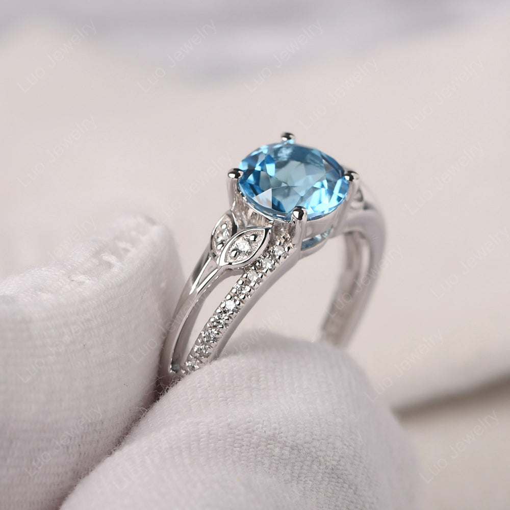 Round Cut Swiss Blue Topaz Engagement Ring White Gold - LUO Jewelry