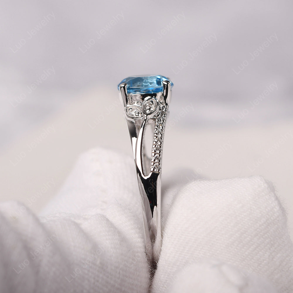 Round Cut Swiss Blue Topaz Engagement Ring White Gold - LUO Jewelry