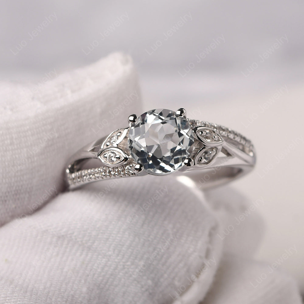 Round Cut White Topaz Engagement Ring White Gold - LUO Jewelry