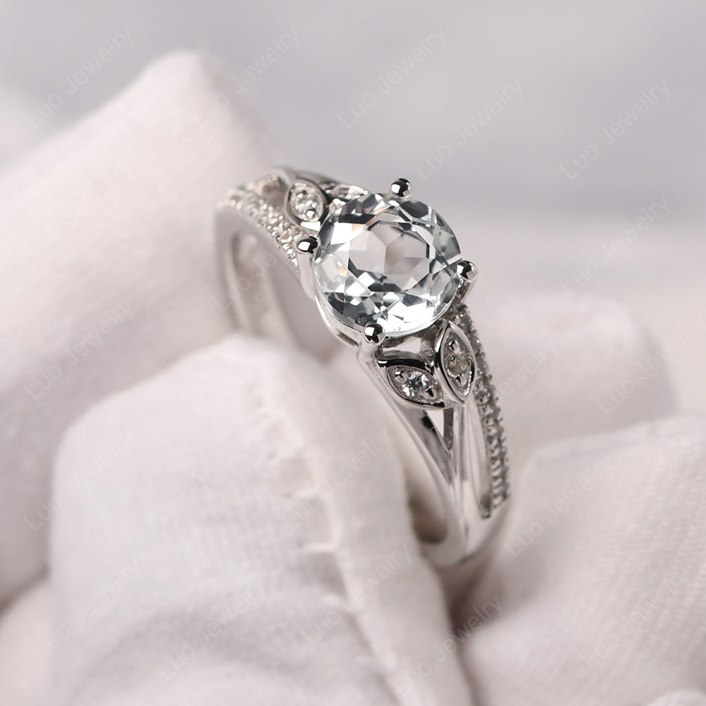 Round Cut White Topaz Engagement Ring White Gold - LUO Jewelry