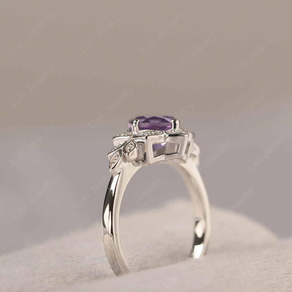 Round Cut Amethyst Flower Ring Yellow Gold - LUO Jewelry