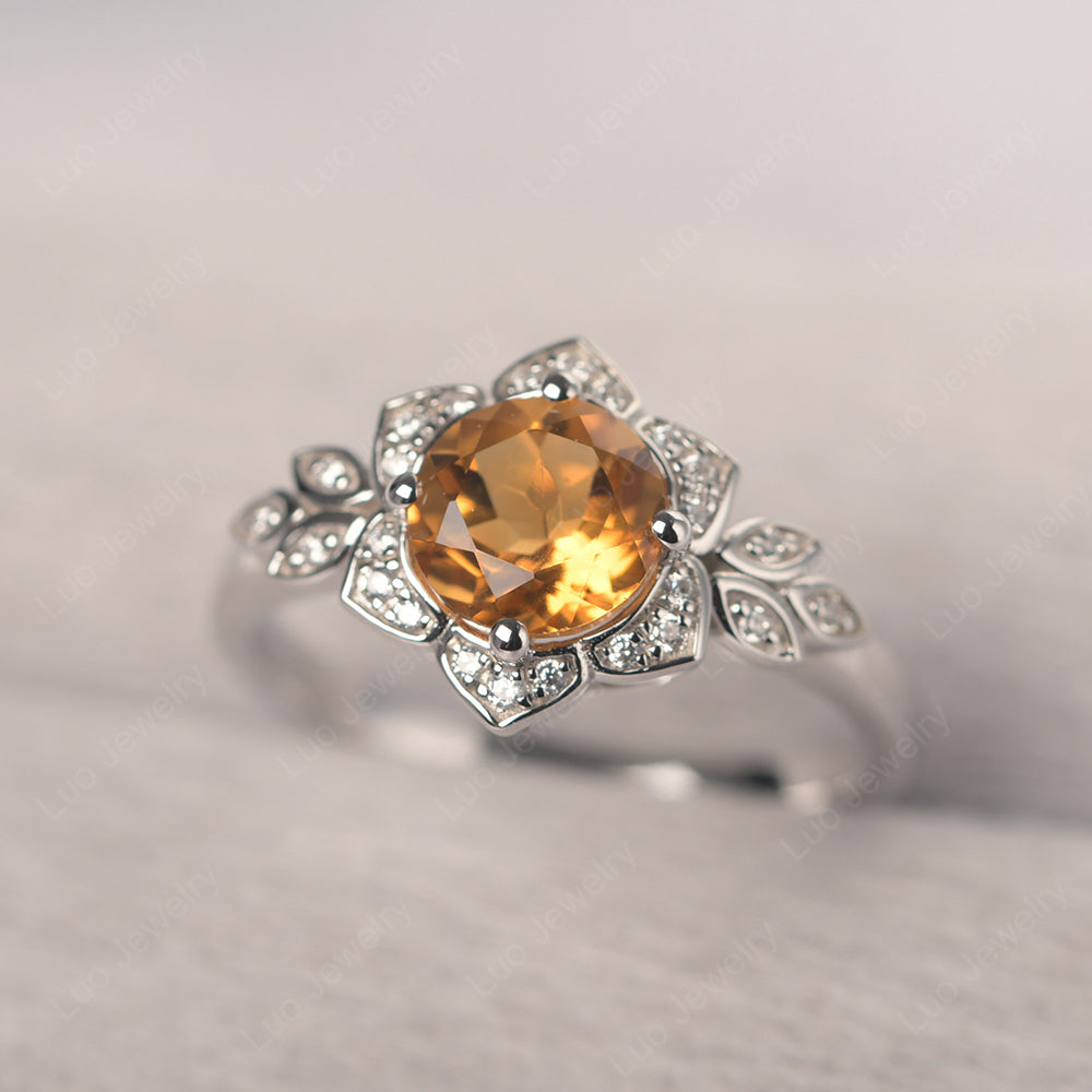 Round Cut Citrine Flower Ring Yellow Gold - LUO Jewelry