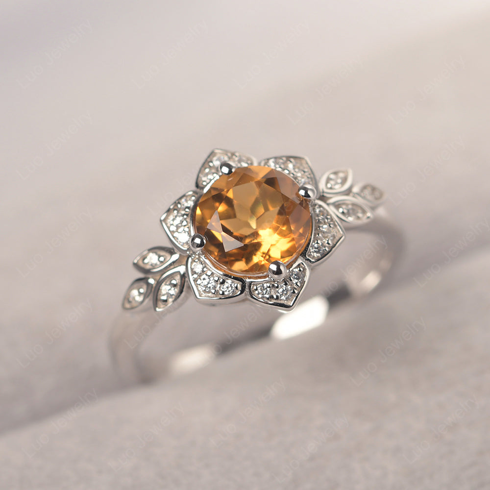 Round Cut Citrine Flower Ring Yellow Gold - LUO Jewelry