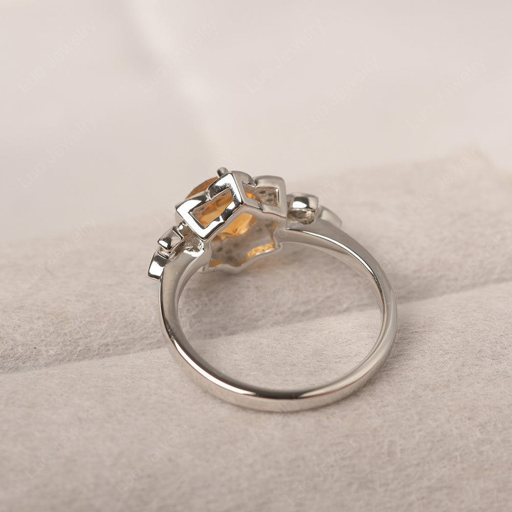 Round Cut Citrine Flower Ring Yellow Gold - LUO Jewelry