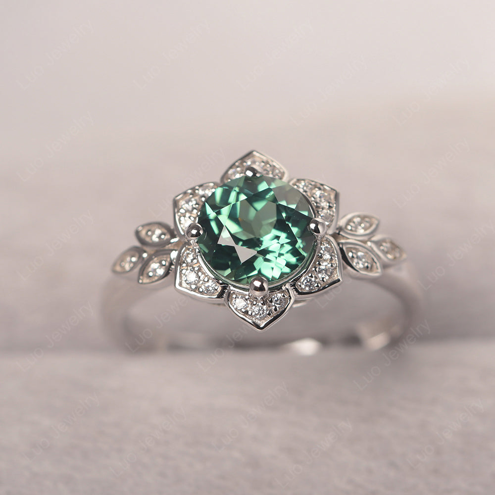 Round Cut Green Sapphire Flower Ring Yellow Gold - LUO Jewelry