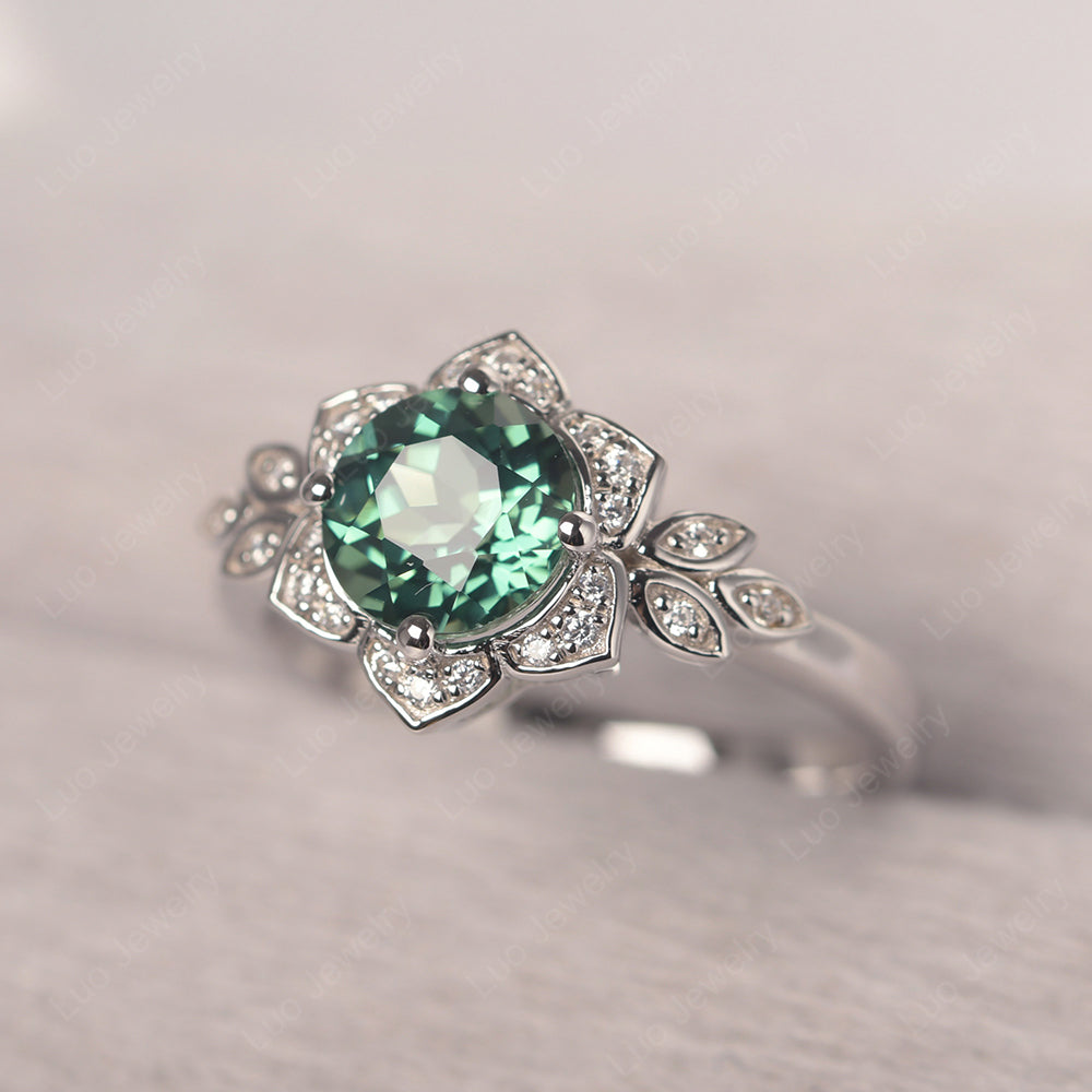 Round Cut Green Sapphire Flower Ring Yellow Gold - LUO Jewelry