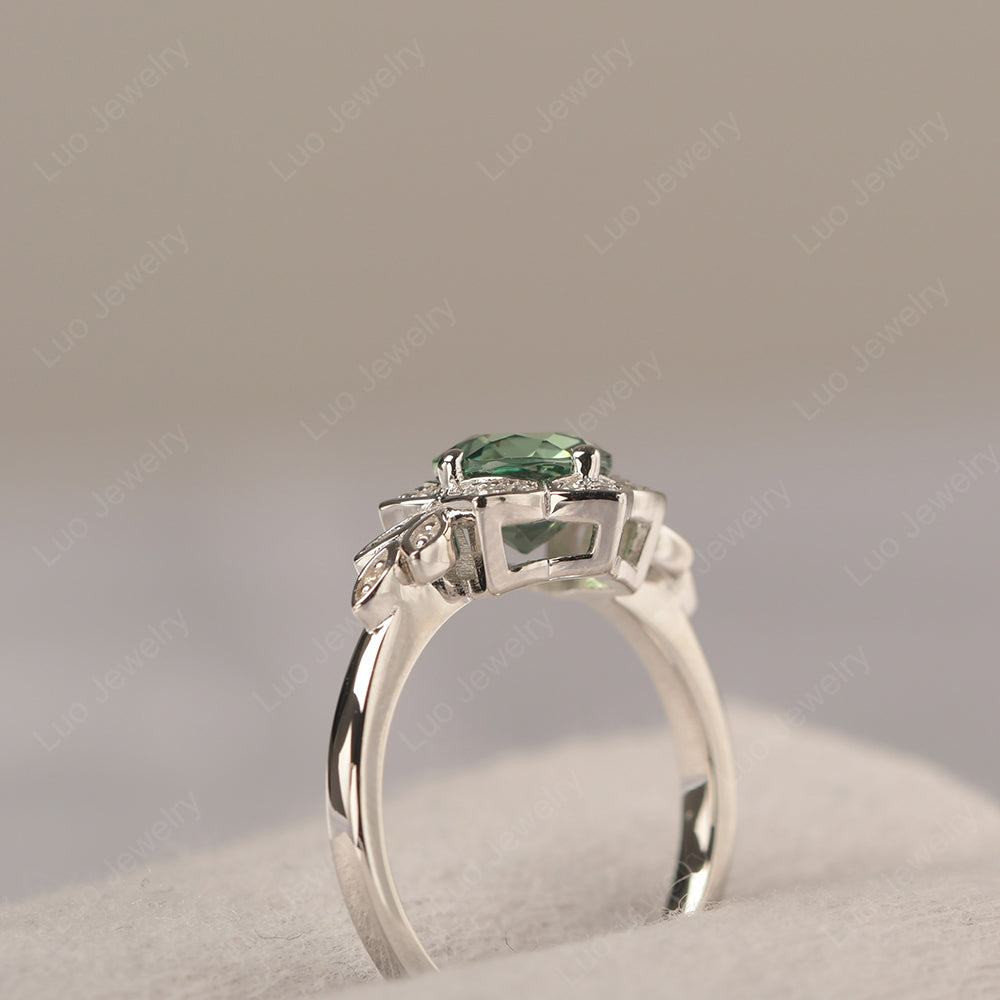 Round Cut Green Sapphire Flower Ring Yellow Gold - LUO Jewelry