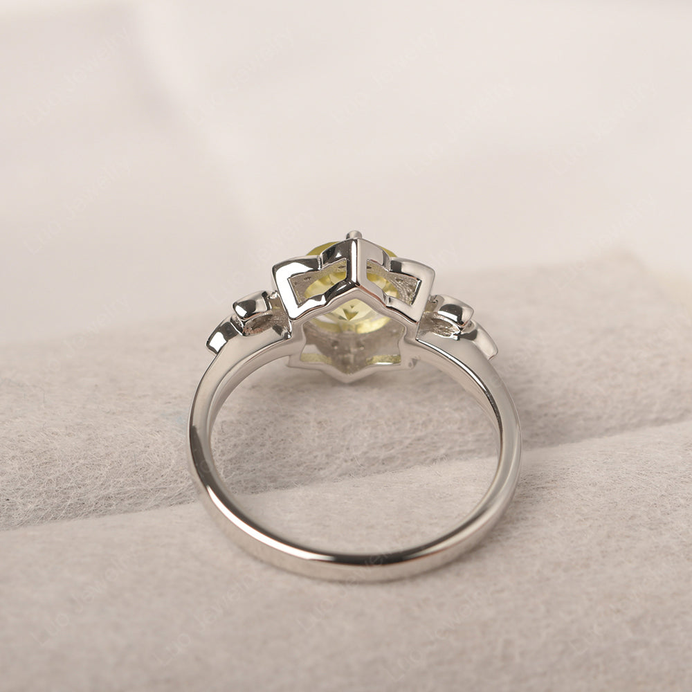 Round Cut Lemon Quartz Flower Ring Yellow Gold - LUO Jewelry