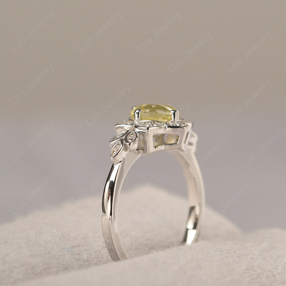 Round Cut Lemon Quartz Flower Ring Yellow Gold - LUO Jewelry