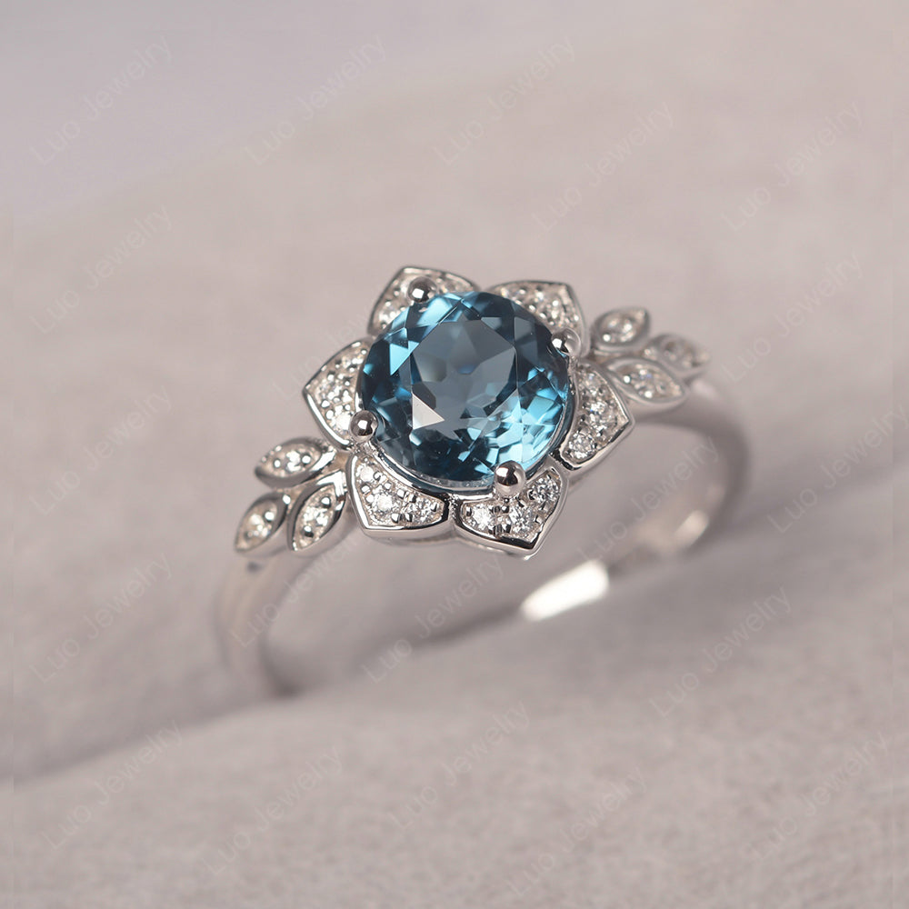 Round Cut London Blue Topaz Flower Ring Yellow Gold - LUO Jewelry