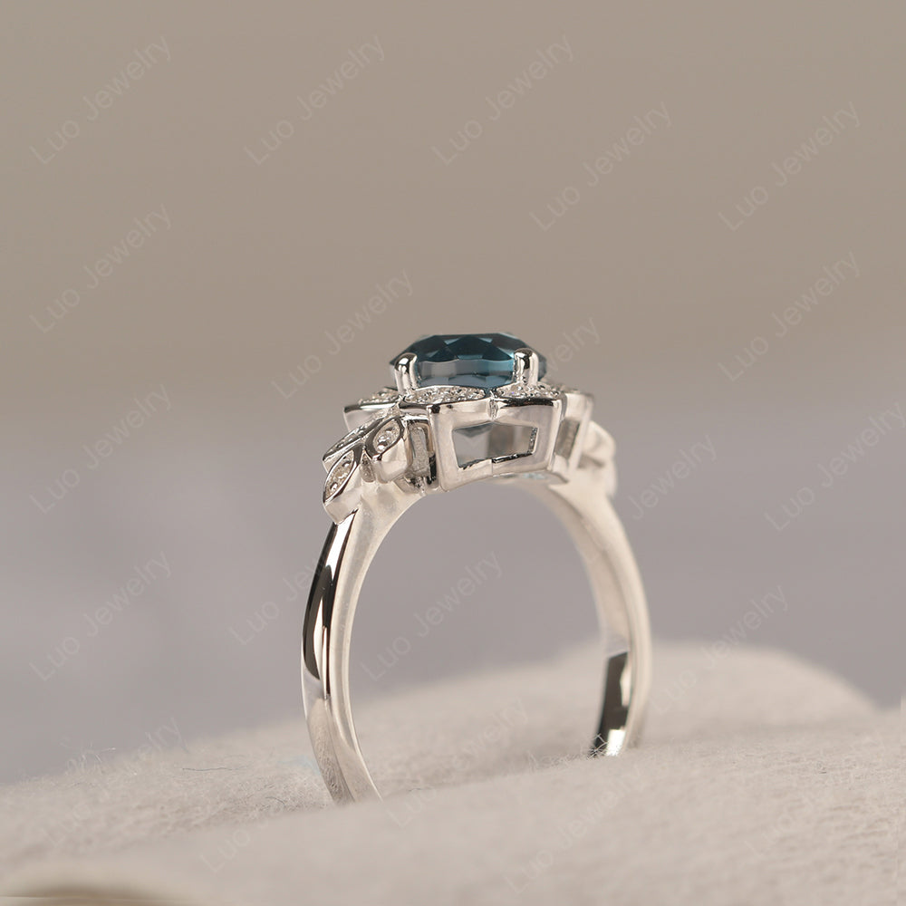 Round Cut London Blue Topaz Flower Ring Yellow Gold - LUO Jewelry