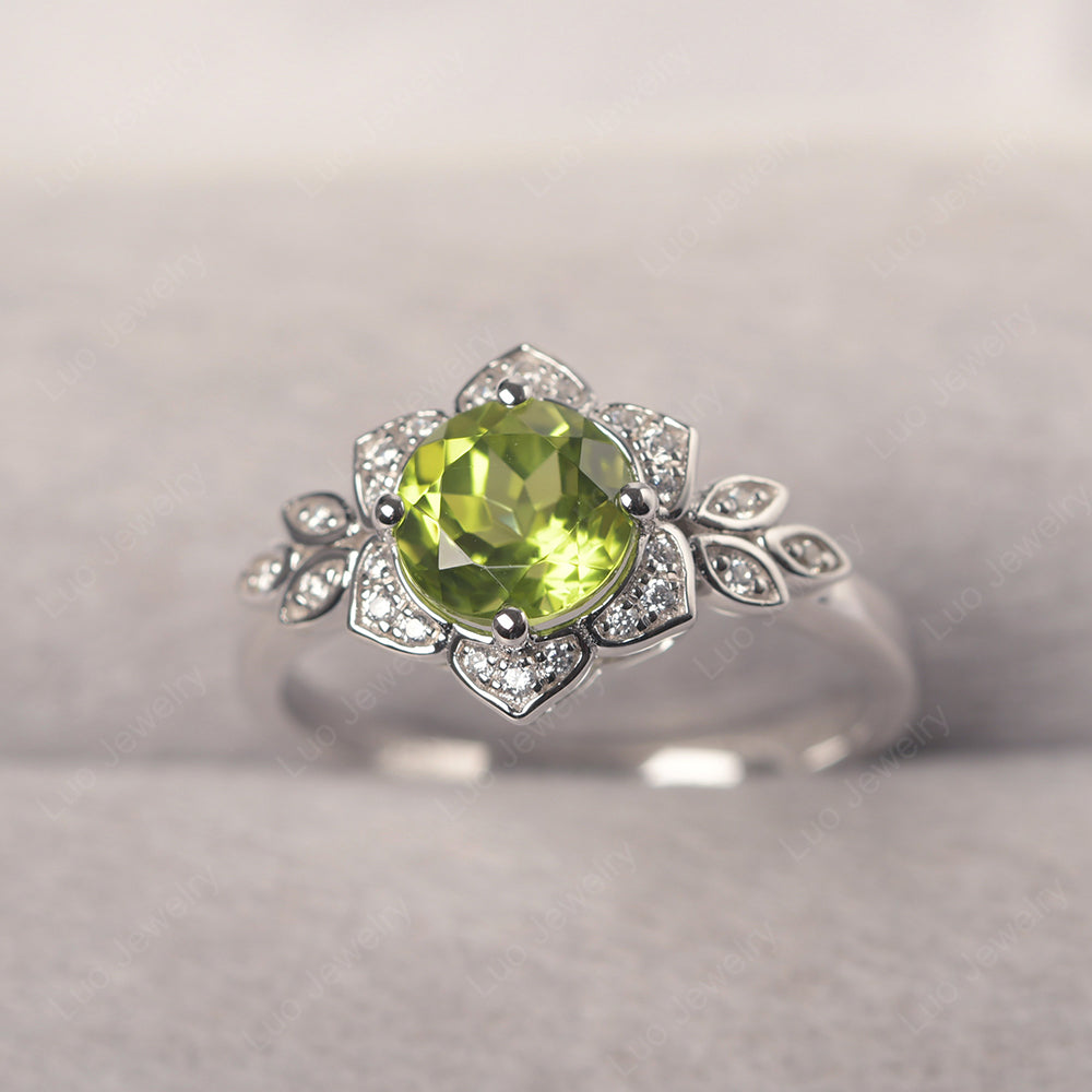 Round Cut Peridot Flower Ring Yellow Gold - LUO Jewelry