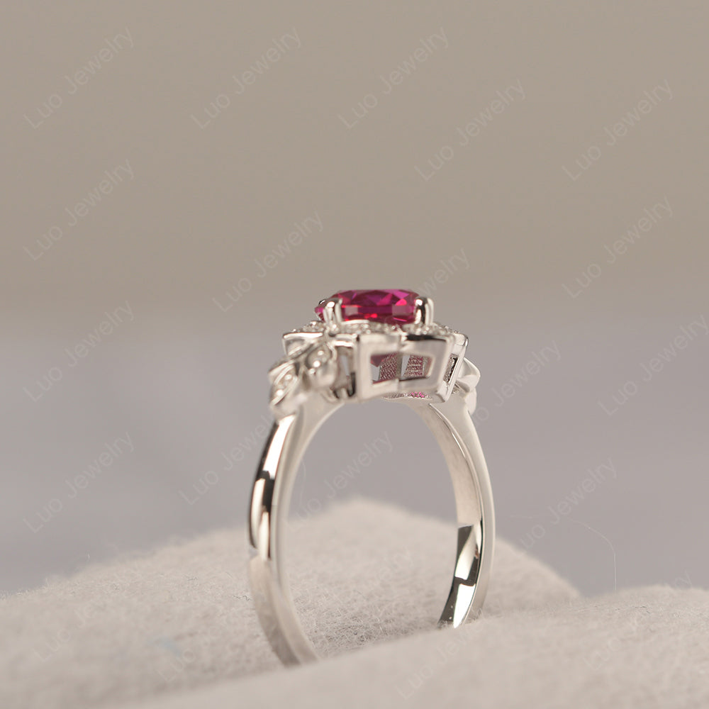 Round Cut Ruby Flower Ring Yellow Gold - LUO Jewelry